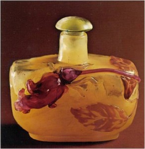 Émile Gallé used his technical innovation known as marqueterie sur verre to create beautiful perfume vials.